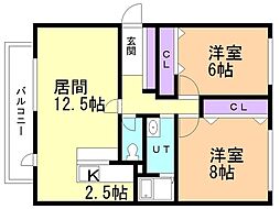 ノースガーデン伍番館 2LDKの間取図画像