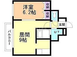 コムフォート北16条 1LDKの間取図画像
