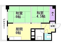 アルファスクエア北13条 2DKの間取図画像