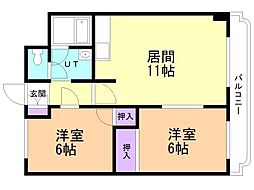アルバアシャリア奥本ビル 2LDKの間取図画像