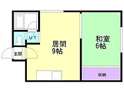 北峰ハイツ 1LDKの間取図画像