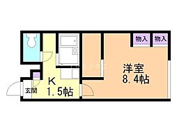レオパレス石狩フローラ 1Kの間取図画像