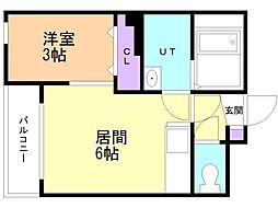 アベリアハイムあいの里 1DKの間取図画像