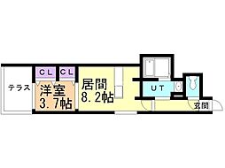 ラグゼ北大前 1LDKの間取図画像