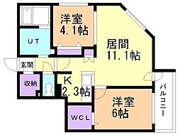 アルファスクエア北12西3 8階2LDKの間取り