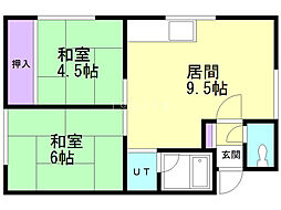 一条ハイツ 2LDKの間取図画像