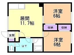 第6グリーンマンション 2LDKの間取図画像