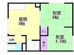 ヴィラ新川D 2LDKの間取図画像