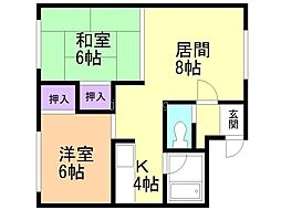 サンシャロンス 2LDKの間取図画像