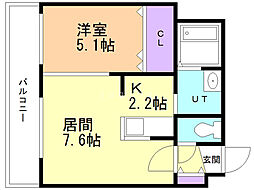 セブンスコートＮ14 2階1LDKの間取り