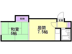ホワイトハウス2 1DKの間取図画像