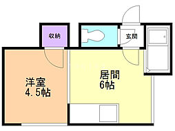 オプス北15東10 3階1DKの間取り