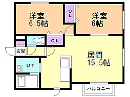 グランディールN15 2LDKの間取図画像