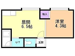 J.Pコート元町2 1DKの間取図画像