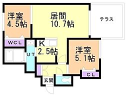 RESIDENCESHINMEI新道東 2LDKの間取図画像