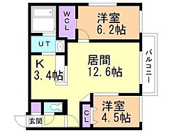 soleil元町 2LDKの間取図画像