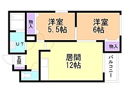 パープルサイド 2LDKの間取図画像