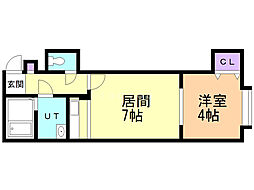 エヴァンス大友公園 1DKの間取図画像