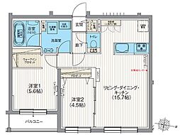 エフュート北19条 2LDKの間取図画像