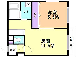 グランディールN9 1LDKの間取図画像