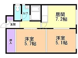 ライフゾーン野口 2DKの間取図画像