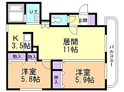 カサ・グランデN17 2LDKの間取図画像