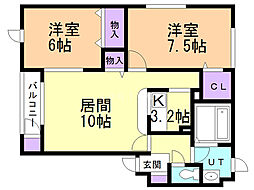 ロイウッドK 2LDKの間取図画像