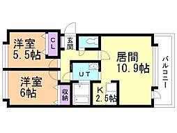 レーヴエ 2LDKの間取図画像