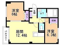 フランミルトマンションA 2LDKの間取図画像