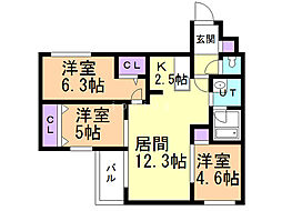 コンフォート 3LDKの間取図画像
