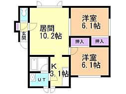 はあとふるハイツ1号館 2LDKの間取図画像