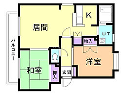 パークハイツC 2LDKの間取図画像
