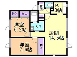 グランドゥール 2LDKの間取図画像