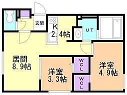 札幌市東区北三十三条東12丁目マンション 2LDKの間取図画像