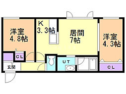 バイオレットヴィラ 2LDKの間取図画像