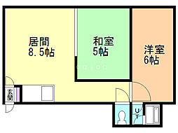 リバーハイツ 2DKの間取図画像