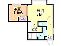 中里マンション 1LDKの間取図画像