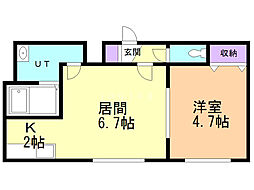 ピースハーモニー北8条 1LDKの間取図画像