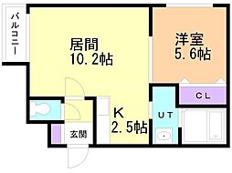 CREANORTH15B 1LDKの間取図画像
