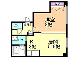 コーポオーホリ 2階1LDKの間取り