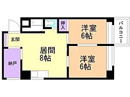 くぼたビルくぼたマンション 2DKの間取図画像