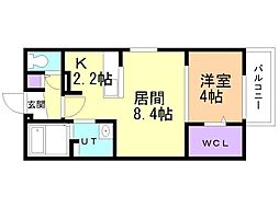 札幌市電2系統 西線11条駅 徒歩5分の賃貸マンション 2階1LDKの間取り