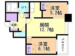ラフィネタワー札幌南3条 14階2LDKの間取り