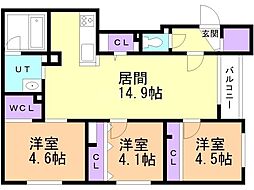 札幌市中央区南十四条西16丁目マンション 3LDKの間取図画像