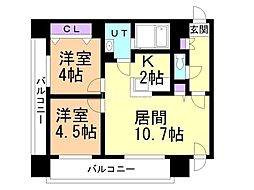 レジディア札幌駅前 3階2LDKの間取り