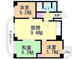 サンシャイン円山第10野村ビル 3LDKの間取図画像