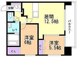 モルティーニ西線通 4階2LDKの間取り