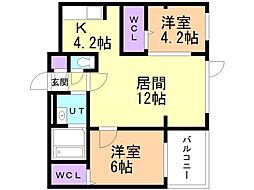 札幌市中央区南二十四条西7丁目マンション 2LDKの間取図画像