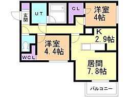 札幌市中央区南五条西11丁目マンション 2LDKの間取図画像