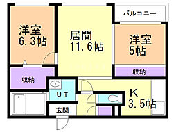C-SELECTION.STELLA1 2LDKの間取図画像